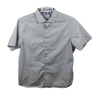 Denim & Flower‎ Men's XL White with Blue Flower Pattern Short Sleeve Shirt